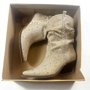 Jessica Simpson Sparkling Champagne Glitter Gold Heeled Boots
